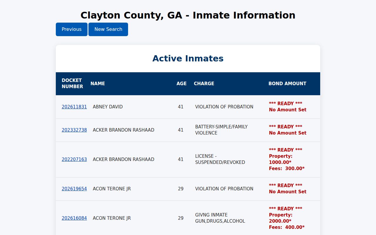 Clayton County active booking roster fields