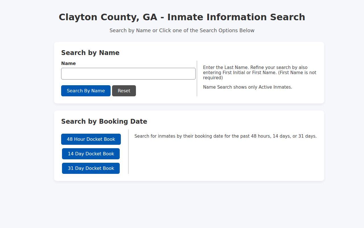 Clayton County active inmate search and recent docket books