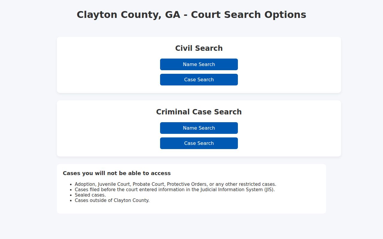 Clayton County JIS criminal case inquiry options