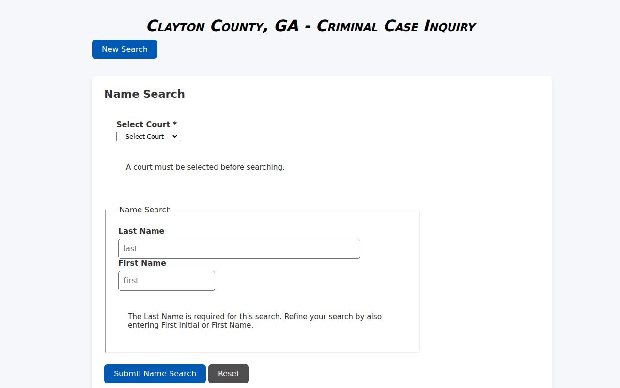 Clayton County criminal name search fields