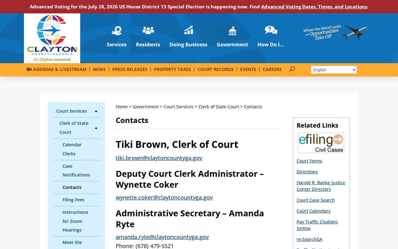 Clayton County State Court clerk contact directory