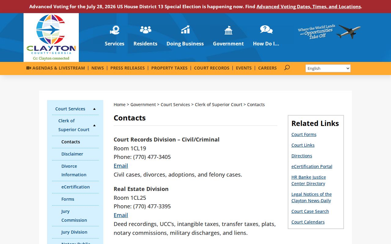 Clayton County Superior Court criminal records contacts