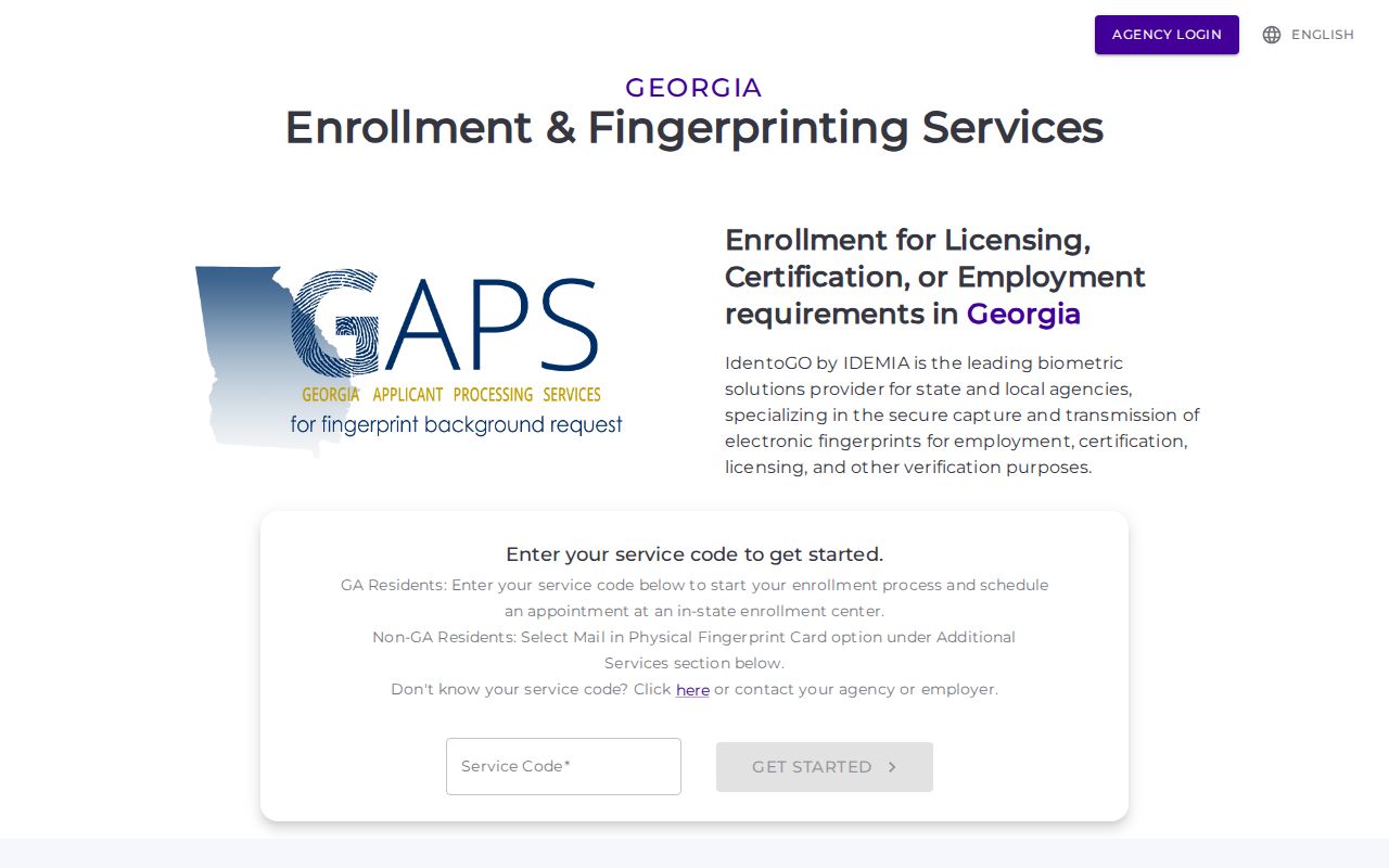 GAPS IdentoGO fingerprint channel for Clayton County criminal records