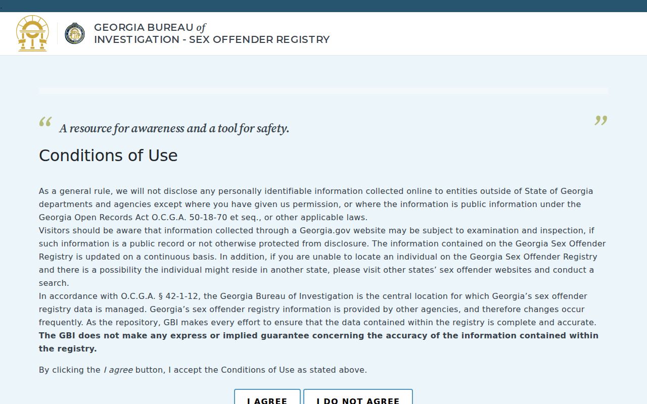 Georgia Sex Offender Registry public search screen