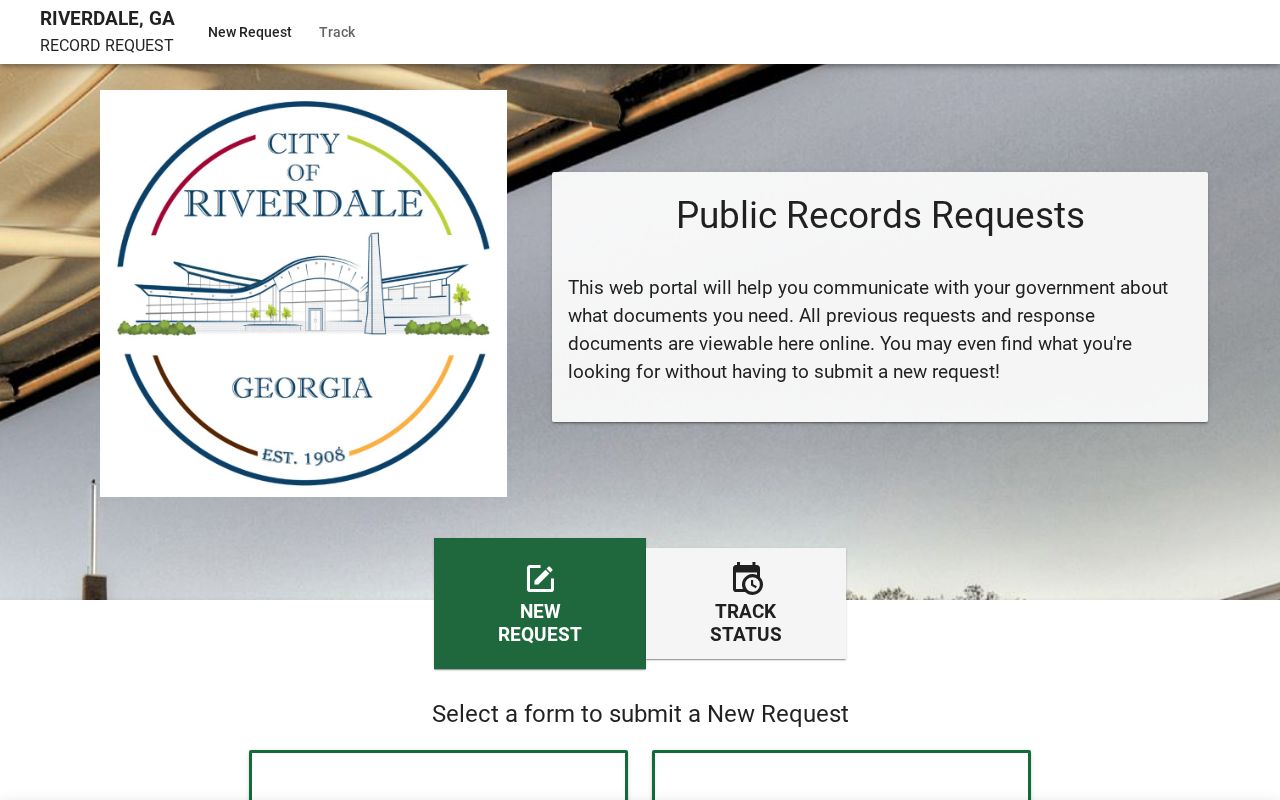 Riverdale JustFOIA new public records request interface