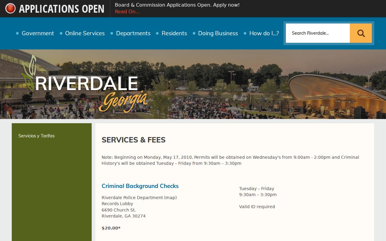 Riverdale Police services and records fee information